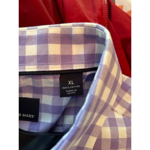 Hart Schaffner Marx Shirt Mens XL Short Sleeve Button Up Purple White Gingham - Picture 5 of 5
